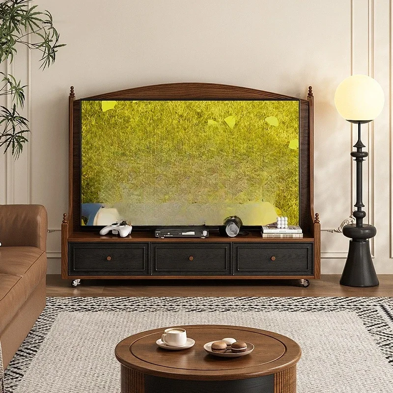 Solid wood American floor-to-ceiling TV cabinet mobile bracket small apartment living room storage Multi-functional