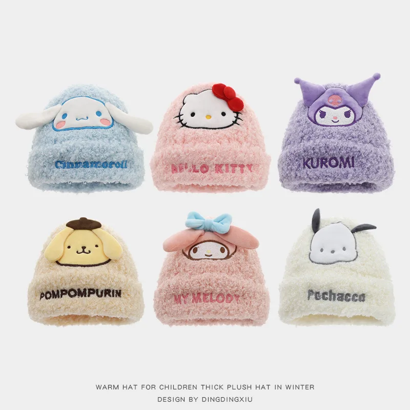 

Kawaii Kuromi Children's Winter Cute Cartoon Pattern Outdoor Travel Plush Pullover Ear Protection Windproof Warm Hat 3-12y