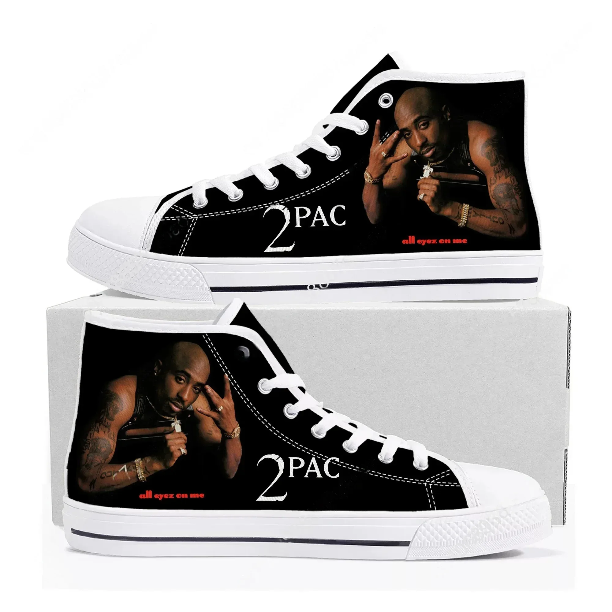 Rap 2Pac Tupac High Top High Quality Sneakers Mens Womens Teenager Canvas Sneaker All Eyez on Me Casual Couple Shoes Custom Shoe