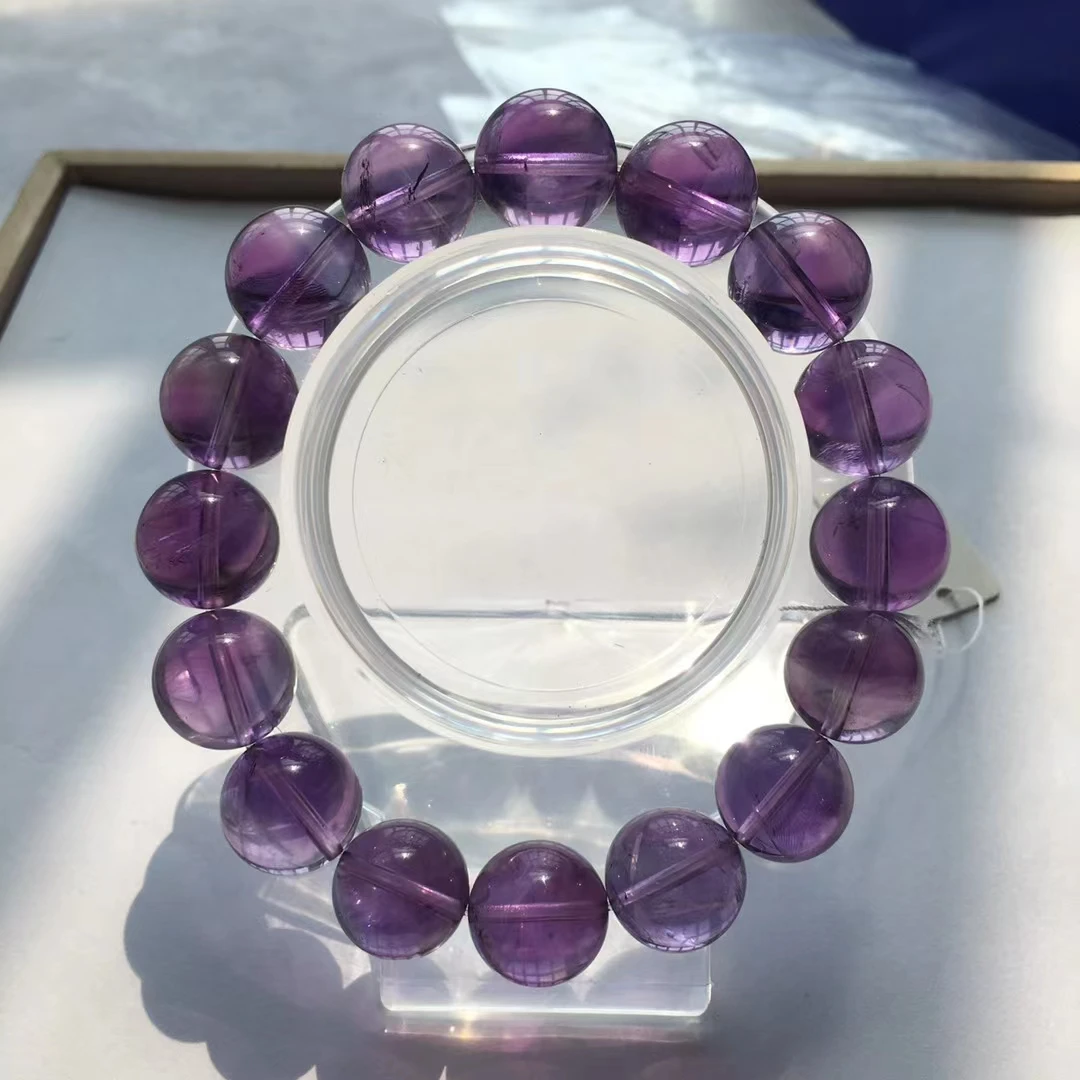 13mm Natural Lavender Purple Amethyst Quartz Clear Round Beads Bracelet Crystal  Amethyst Cut Beads Women Men Jewelry AAAAA