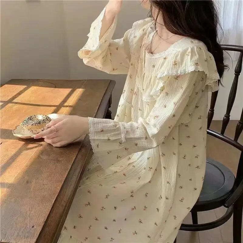 New Sweet Girls Cotton Loose Sleepshirts Women\'s Princess Style Home Dress Student Leisure Nightgowns Spring Autumn Nightdress