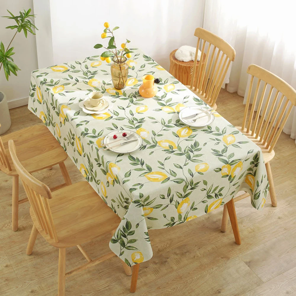 Lemon Pattern Tablecloth Home PVC Waterproof Oil-proof Washable Table Cover Dust-proof Tabletop Kitchen Dining Table Decor