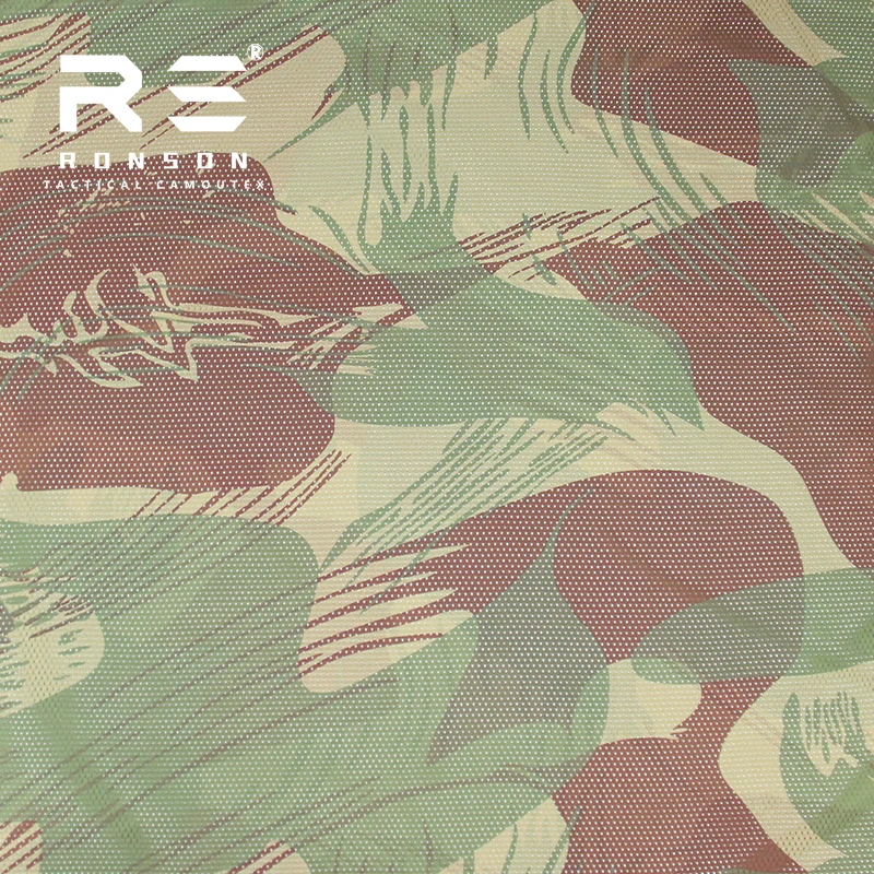 

Mesh fabric 120gsm RHODESINA camouflage printed fabric tactical tricot fabric mesh for face mask breathable soft feeling