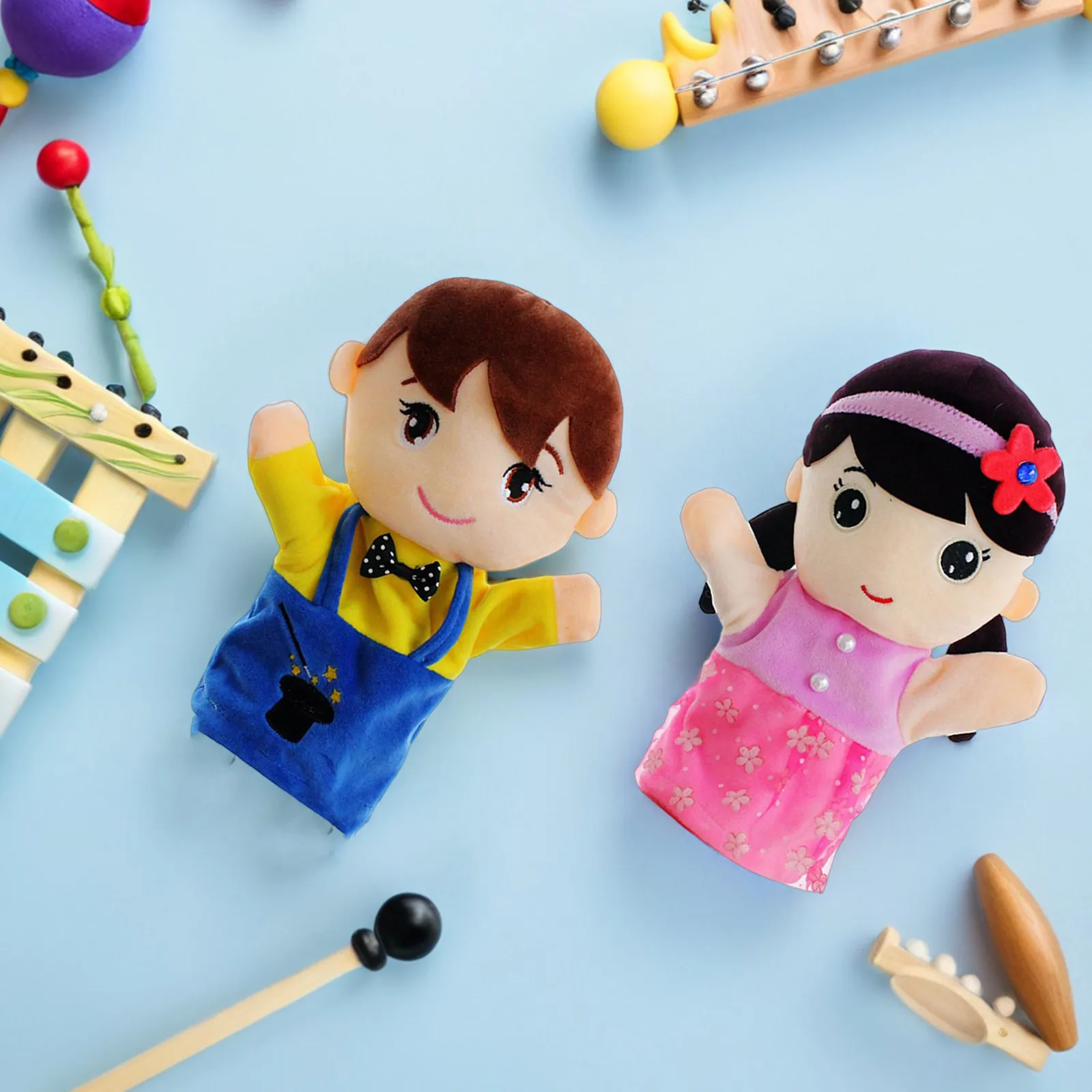 

2Pcs Educational Hand Puppets Compact Gentle Design for Easy Handling Stimulate Creativity Language Development Role Play