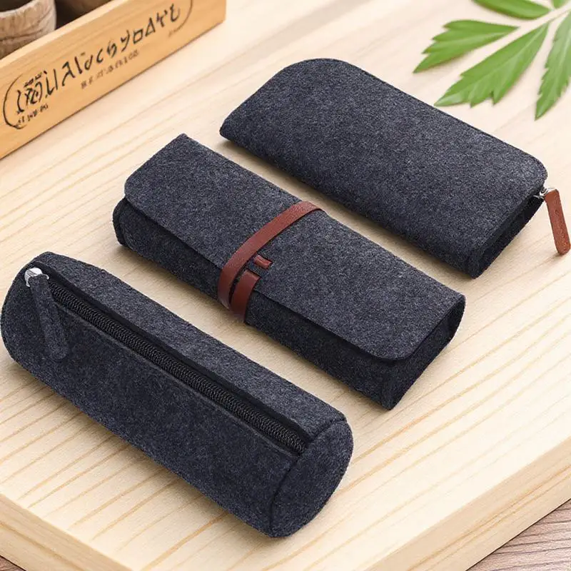 

3 pcs Felt Pen Case Pencil Holder Stationery Organizer Makeup Bag Scratch Resistant Proper Space Easy To Use For Pencil