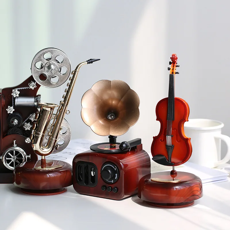 Retro Phonograph Music Box Mini Musical Box Classical Art Decor Music Box Home Crafts No Battery Desktop Decor New Years Gifts