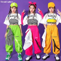 Girls Hip Hop T-shirt Solid Cargo Pants Child Summer Short Sleeve Crop Top Street Dance Joggers Streetwear Kids Jazz Clothes Set