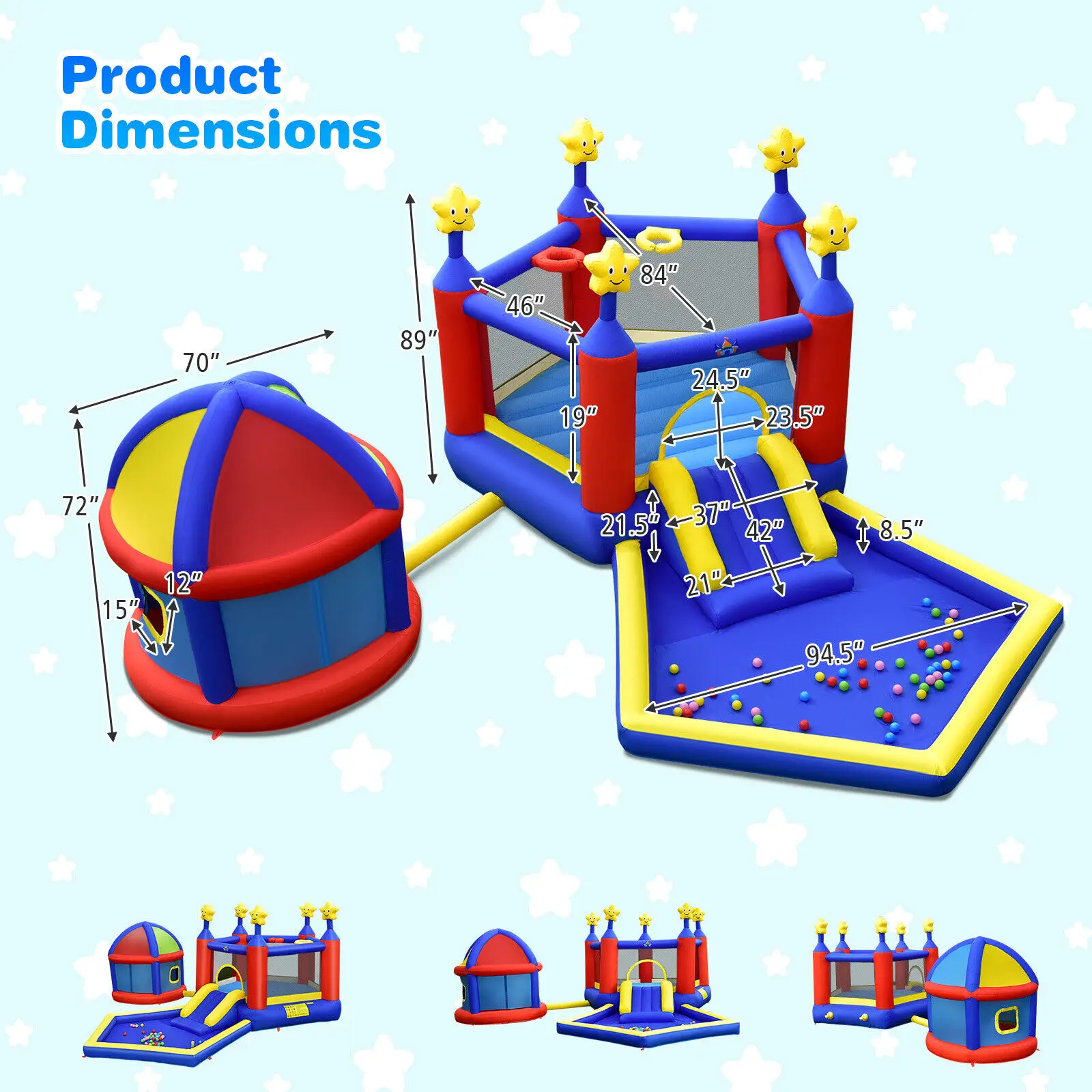 Costway Kids Inflatable Bouncy Castle w/Slide Large Jumping Area Playhouse & 735W Blower