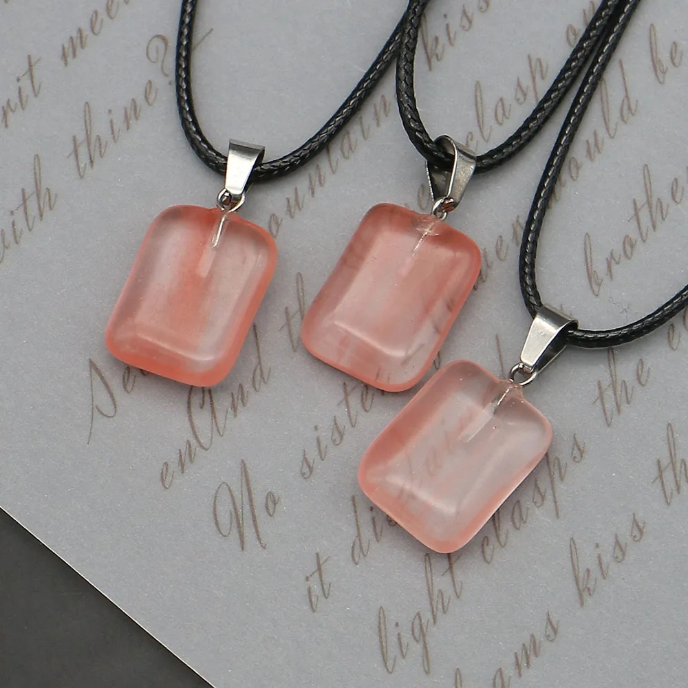 

Natural Stone Watermelon Quartz Polished Geometric Rectangle Blue Turquoise Single-Hole Pendant DIY Accessories Necklace Jewelry