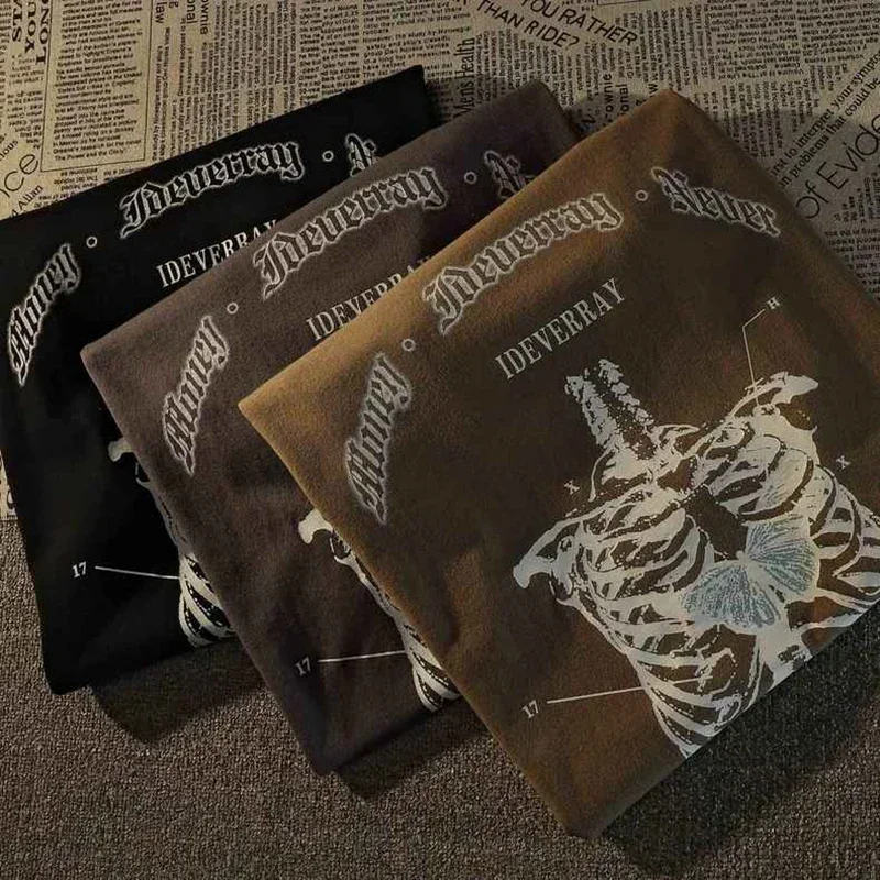 

Aesthetic Women's T-Shirt Goth Skeleton Print Short Sleeve Dark Fashion Streetwear Graphic Tee Unisex Y2k Top