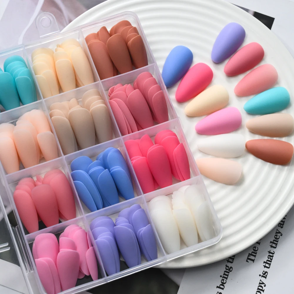 12 Farben (288 Stück) Matte Mittellange Mandel-Press-On-Nägel Macaron FullCover Künstliche Nägel für Mädchen und Frauen Täglich tragbare falsche Fingertips 1