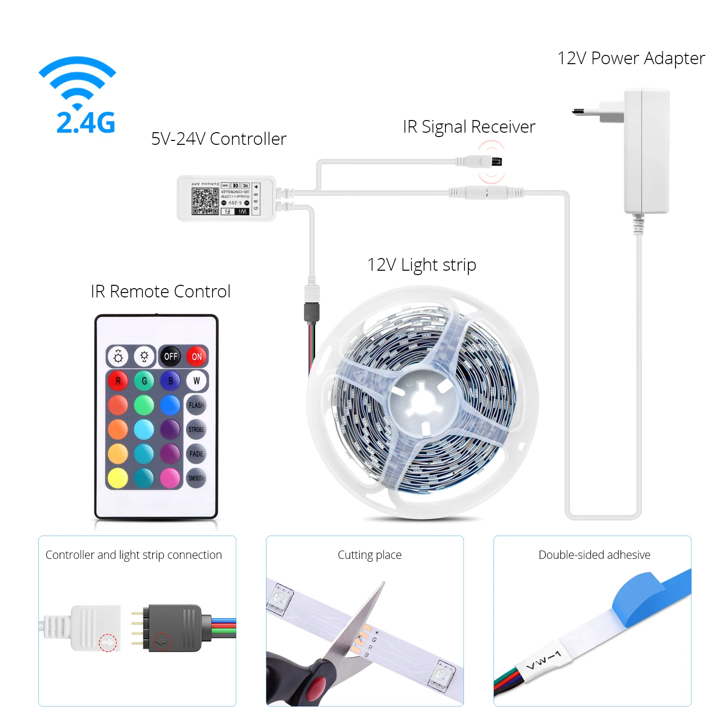 Homekit App RGB LED Strip WIFI 5050 Flexible Ribbon Tape Diode Work With Alexa Google Home WIFI Control+Adapter 5M 10M 15M 20M