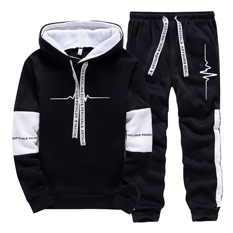 

Tracksuit for Mens Print Casual Hooded Sweatshirts Sweatpants 2 Pcs Set Daily Classic Black White Fashion Suit HotSales Clothing