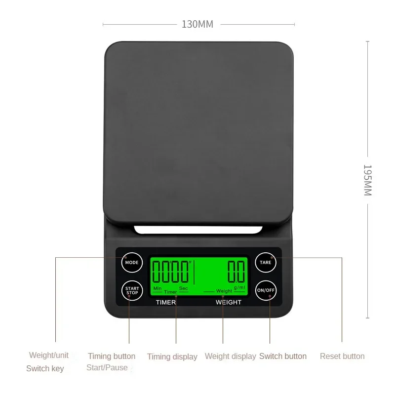 タイマー付きコーヒースケール,高精度LCD,0.1g,コーヒー計量