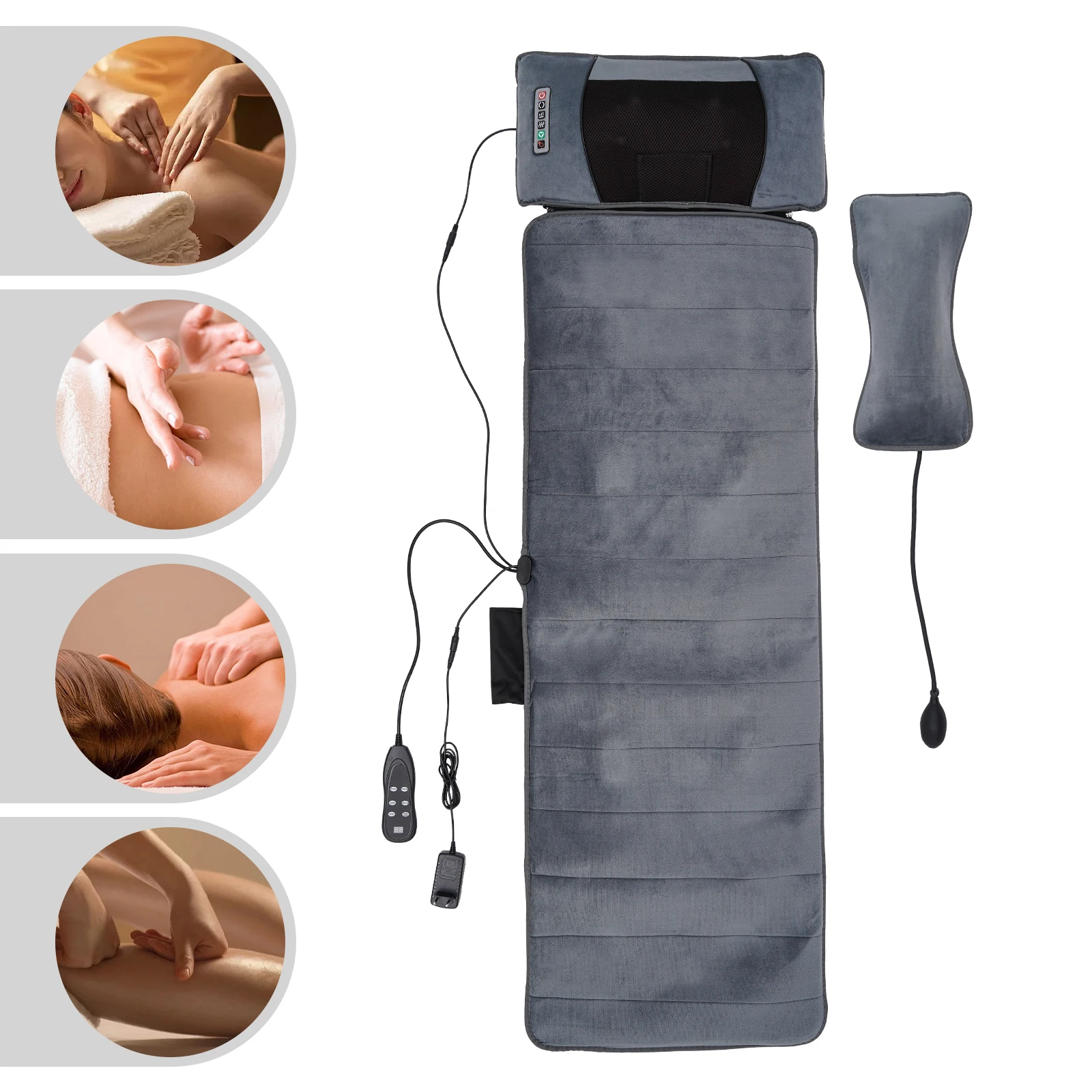 Colchoneta de Masaje Eléctrica de 24W, Masajeador Corporal Multifuncional, 9 Modos, 20 Cabezales, Cojín de Masaje con Calor y Vibración para Cuello y Hombros