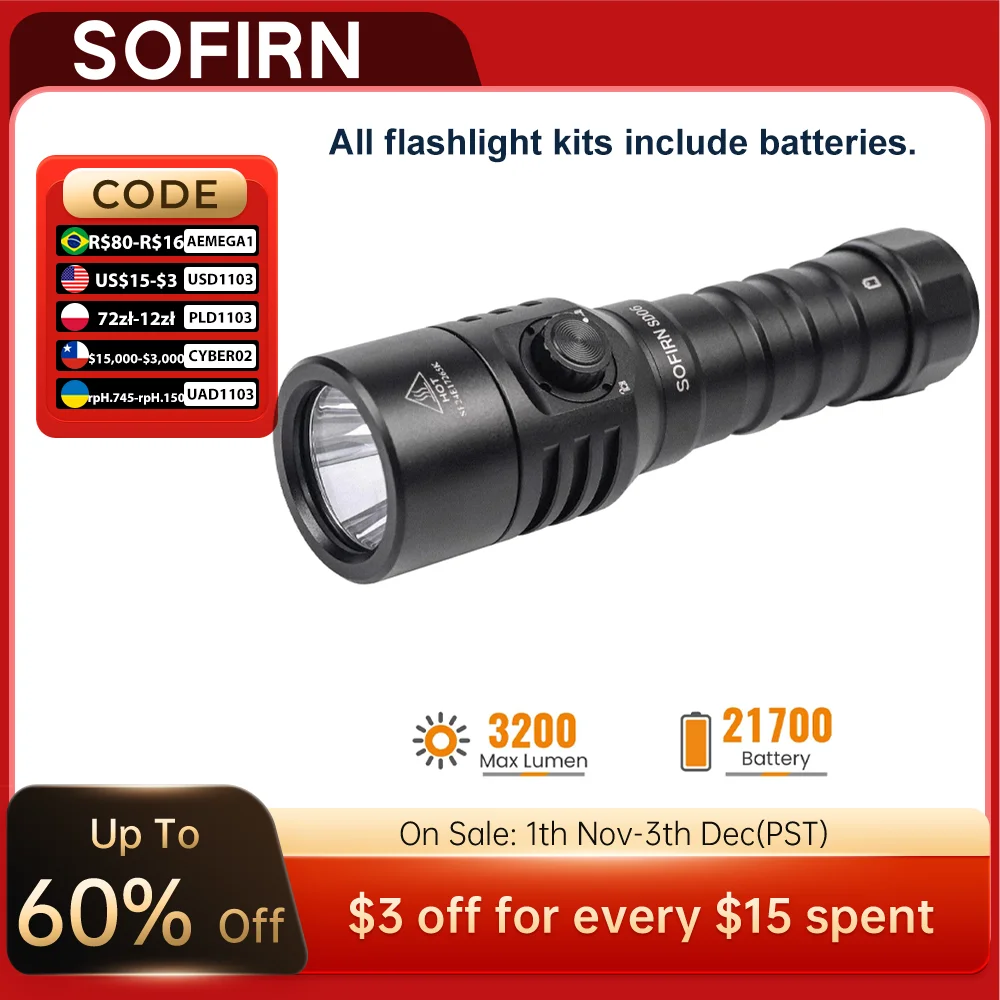 SOFIRN SD06 Diving Flashlight SFT70 3200lm Rechargeable Underwater Deep Scuba Torch Dive LED Light Powerful Under 100M