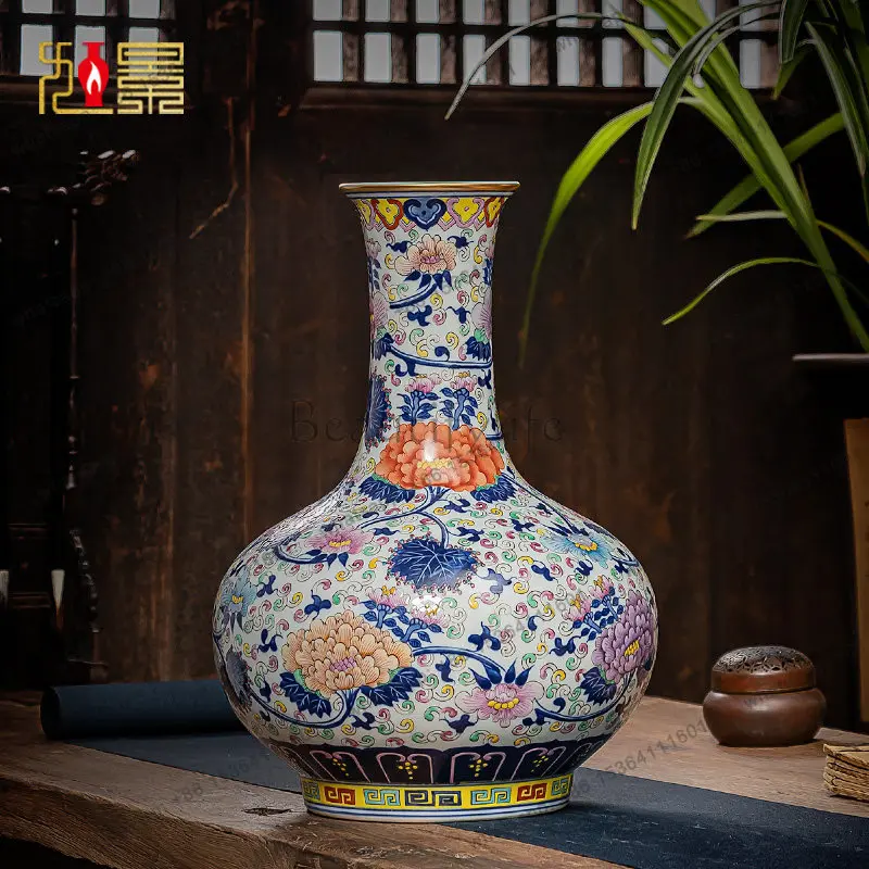 HOT Jingdezhen ceramic vase porcelain ornament antique blue and white porcelain light luxury high-end large porcelain vase