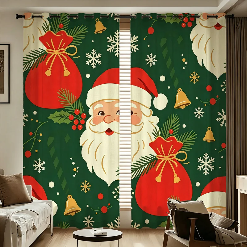 2Pcs Microfiber Christmas Curtain Set,Machine Washable,Easy Hanging & Installation,85% Light Blocking,Xmas Home Decor