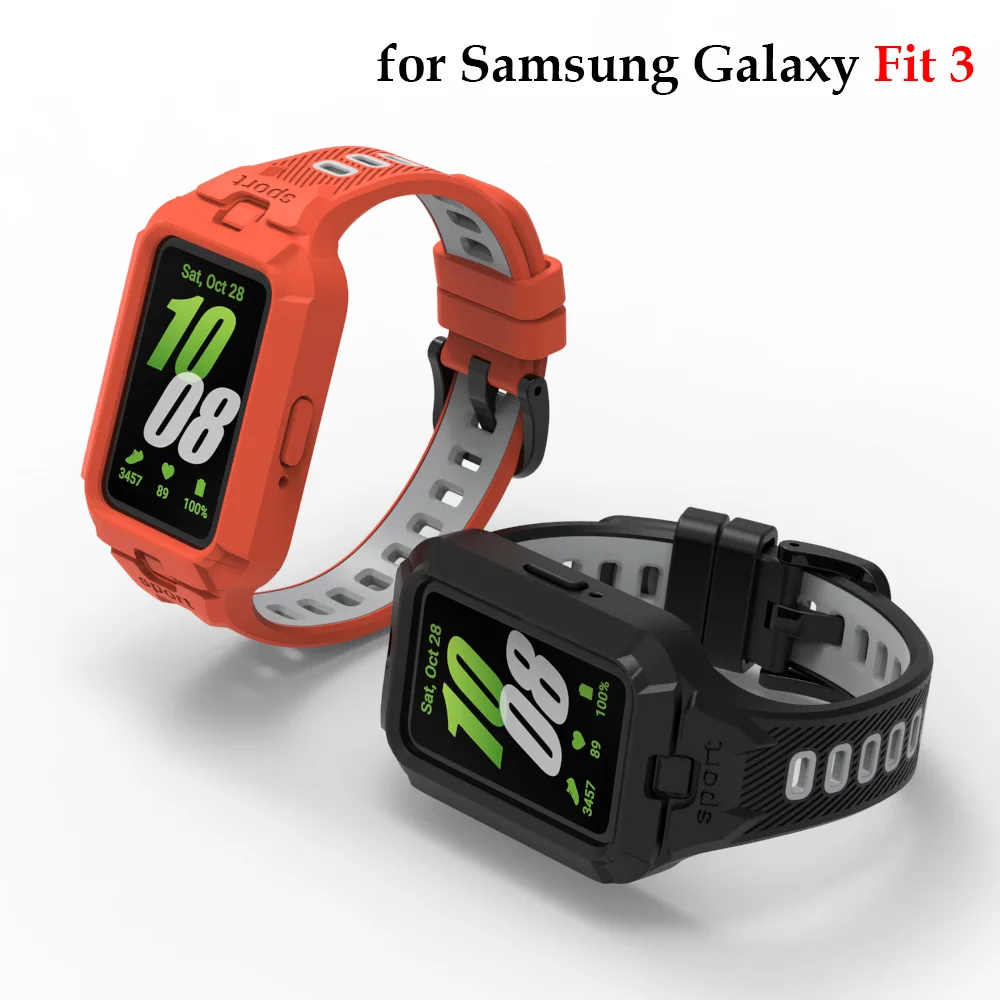 2 in 1 Strap+Case For Samsung Galaxy Fit 3 Smartwatch Replacement Sport Silicone One-piece Bracelet For Samsung Fit 3 Wristband