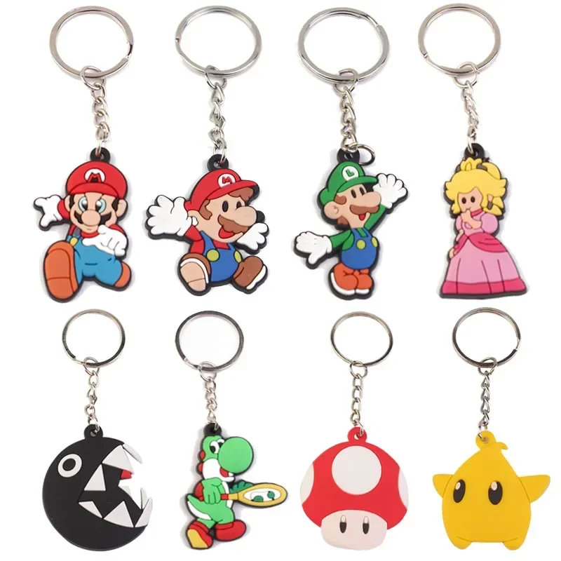 

Game Super Mario Bros Silicone Keychain PVC Cute Action Figure Pendants Dolls Keyring Children Student Birthday Toys Decor Gifts