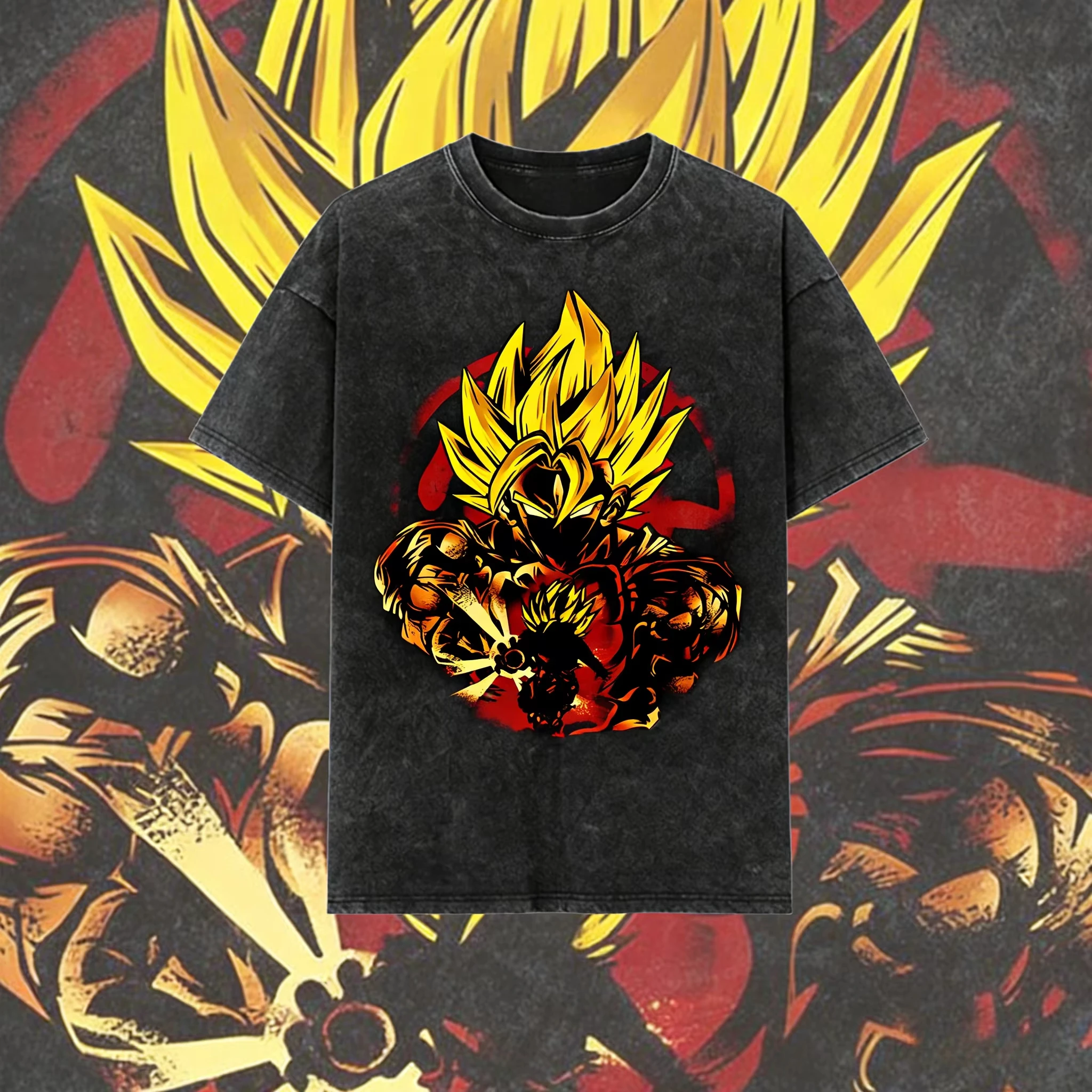

Летняя футболка 2026 в стиле ретро Dragon Ball, мужская, из выстиранного хлопка, оверсайз, с принтом Супер Сайян Гоку, унисекс, доступна для детей, уличная одежда