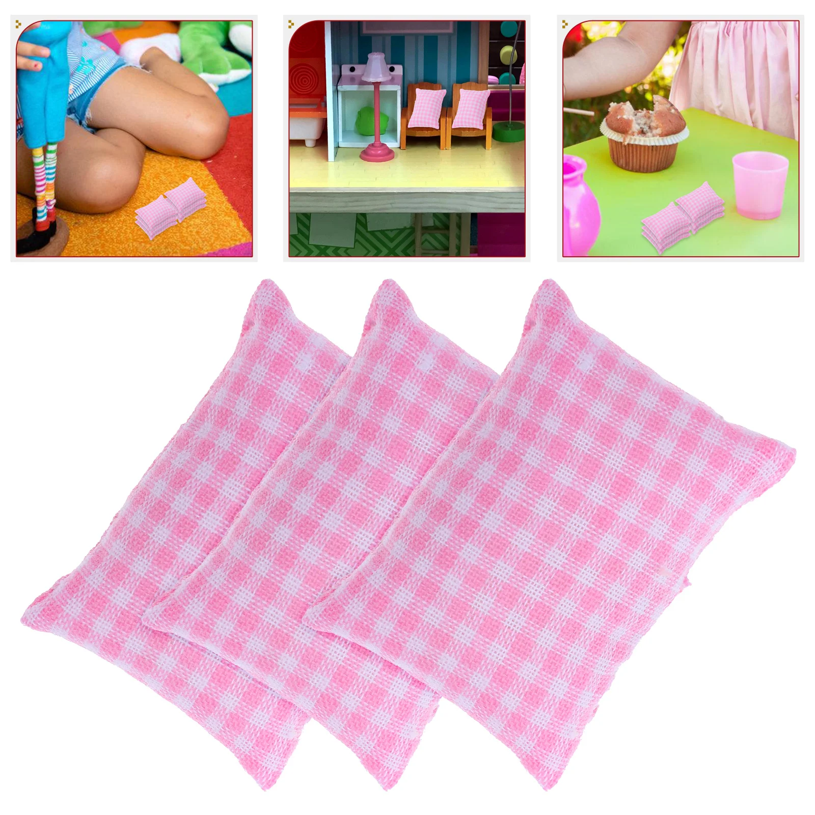 

Dollhouse Pillow Tiny for Small Pink Cotton Silk Compact Fake Couch Throw Pillows