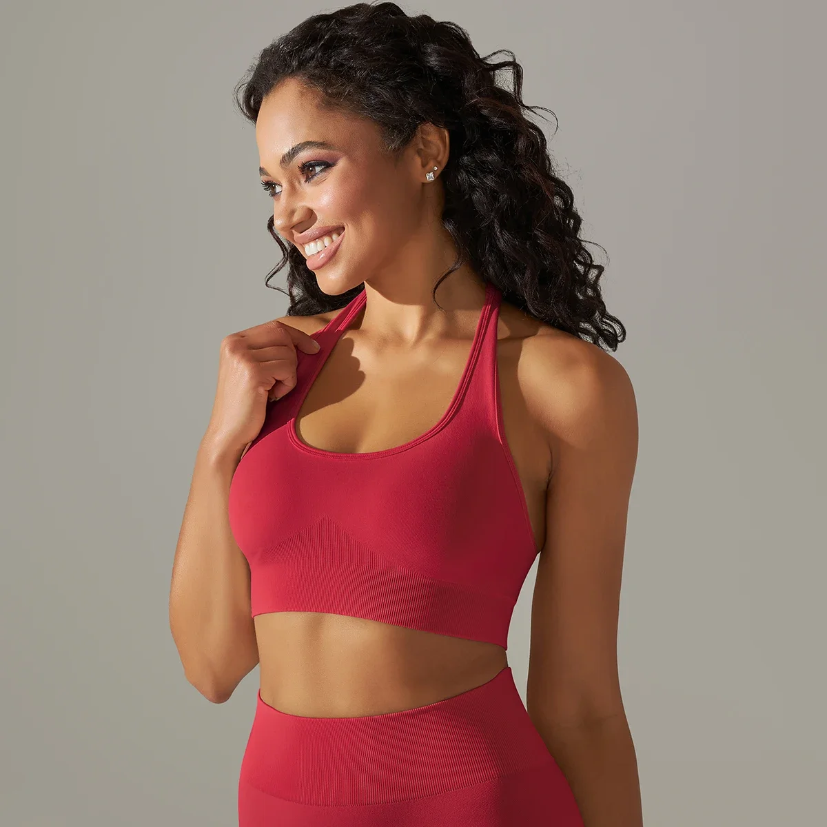 

Sexy Yoga Bra Women's Cropped Top Halter Neck Sports Bra Solid Seamless Padded Fitness Female Top For Woman Running Workout Bra