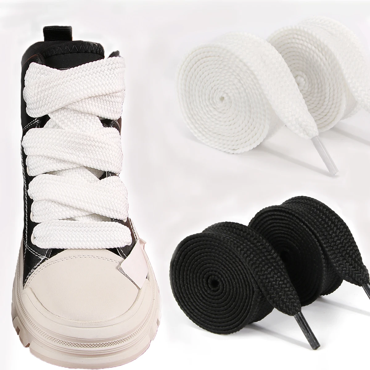 Neuer Stil, 2,2 cm breit, flache Polyester-Schnürsenkel, einfarbig, hochwertige, hochästhetische Schuhschnüre für Mädchen – Detail 8