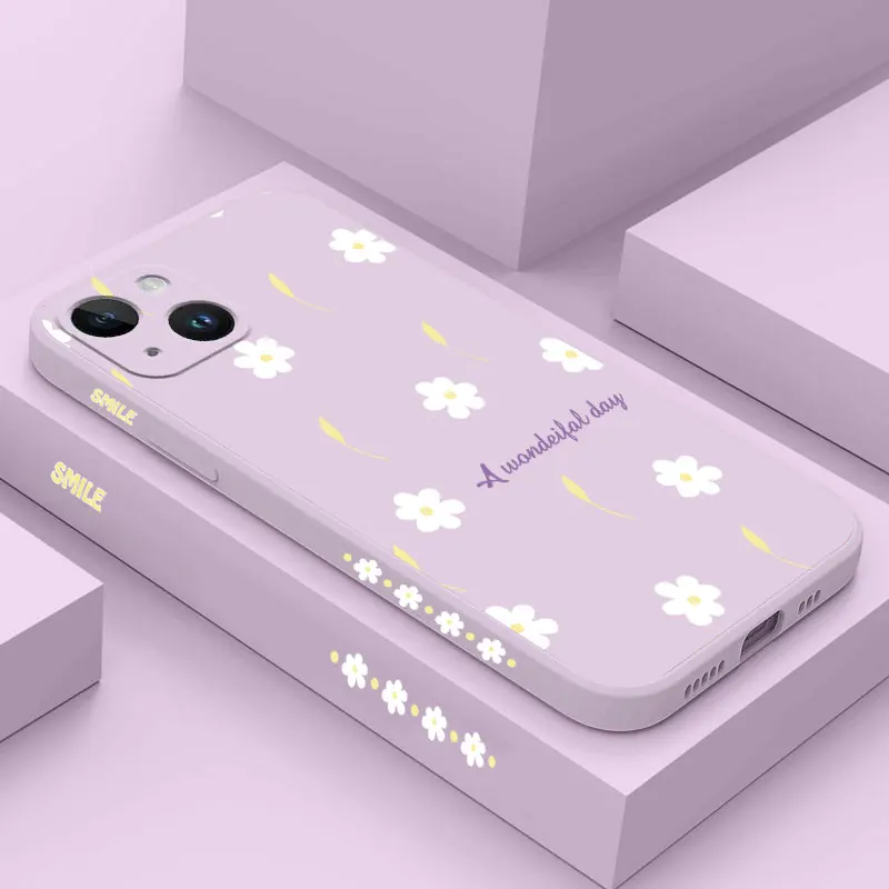 Scattered Daisies Silicone Phone Case For iPhone 15 12 14 11 13 Pro Max Mini 14 15 Plus 8 7 6 6S Plus X XS XR Cover