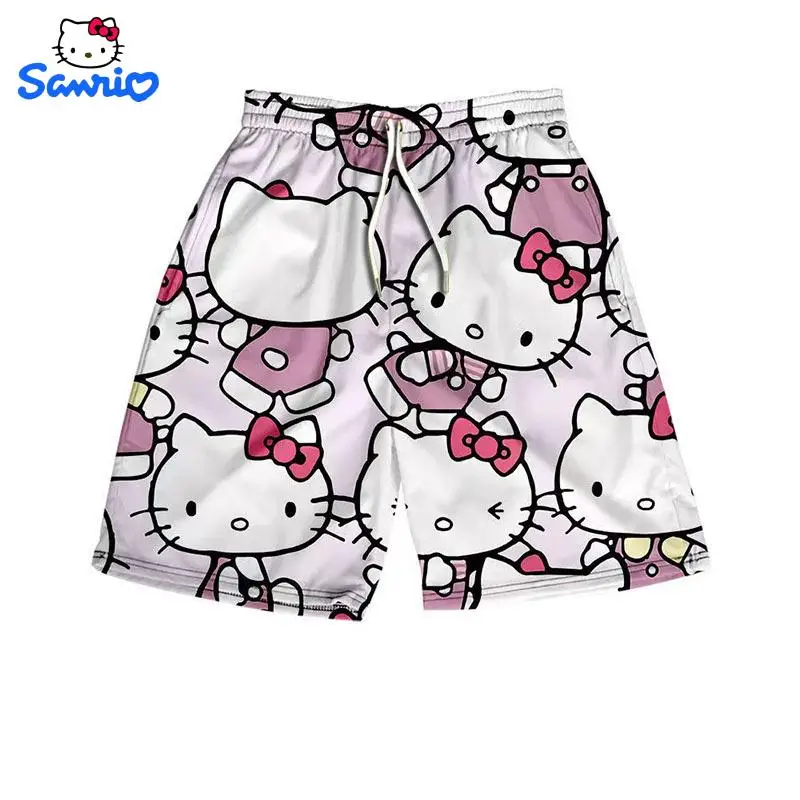 Anime Sanrio Hello Kitty Summer Shorts Cartoon Beach Pants Double Sports Shorts Loose Basketball Kawaii Casual Pants Breathable