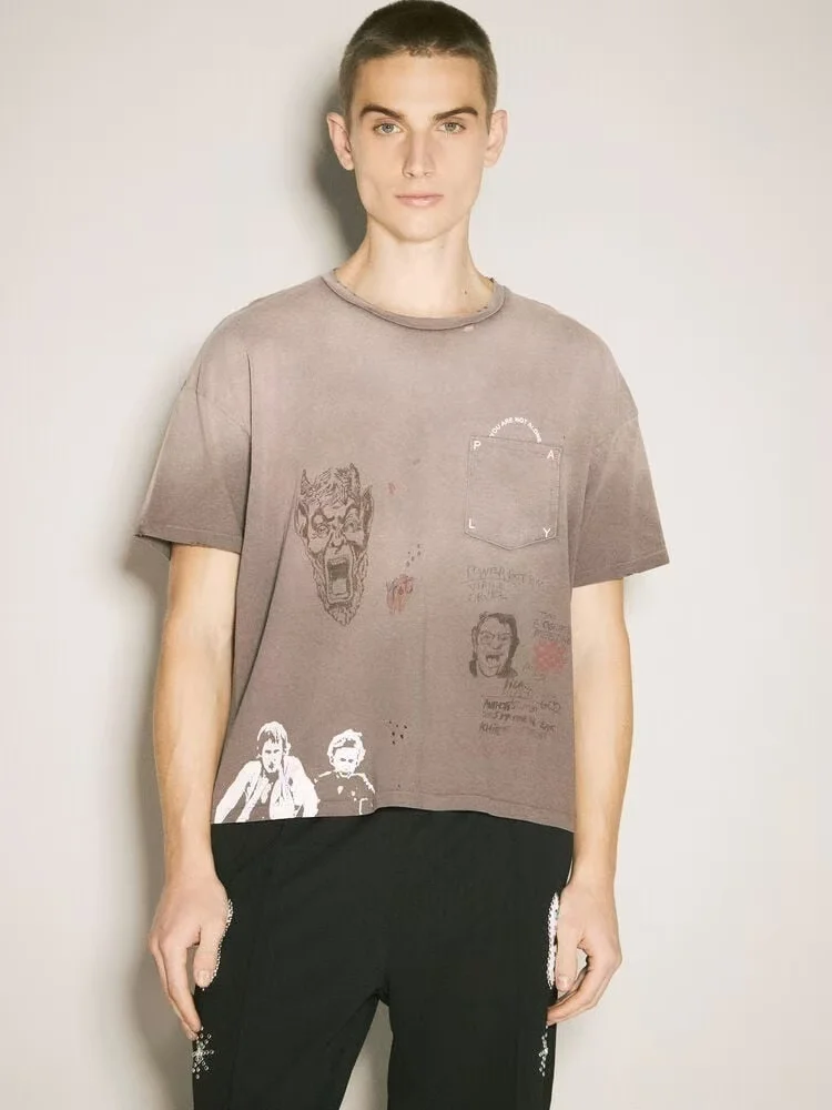 

Washed Vintage Short Sleeve T-Shirt Unisex Fashionable Printed round Neck Cotton Top for Men And Women