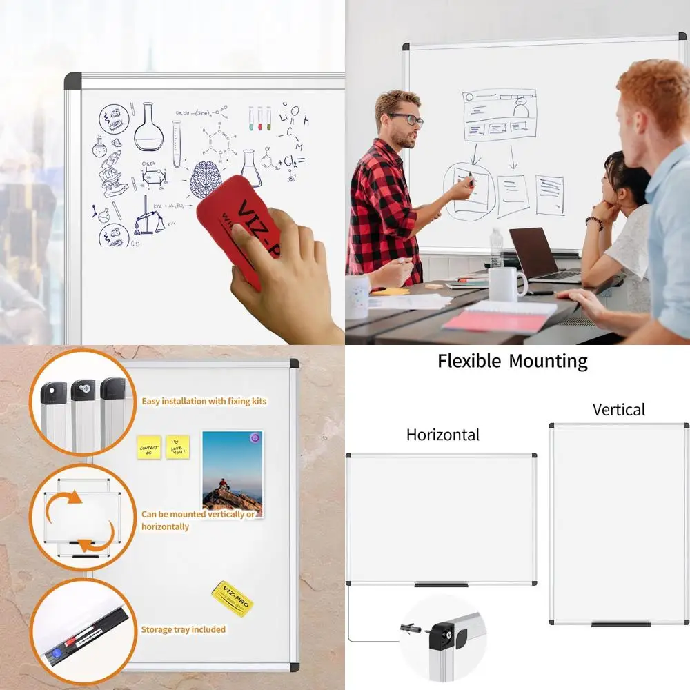 Quadro branco magnético com moldura de alumínio prateado 24x48