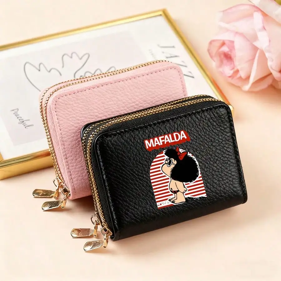 1 cartera MAFALDA de dibujos animados para mujer, doble cremallera, tarjetero de identificación de crédito, monedero multifuncional de gran capacidad, organizador