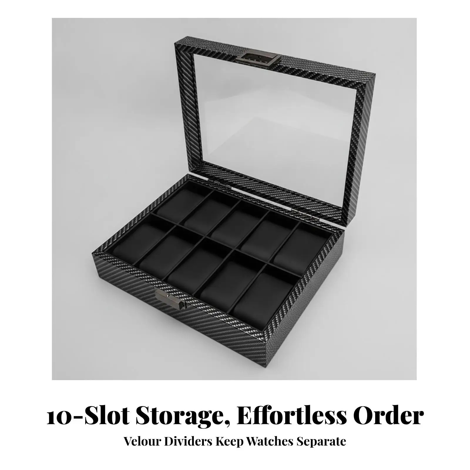 Rectangular Wood Horology Box with Transparent Top for Watch Collection Display Rack Storage