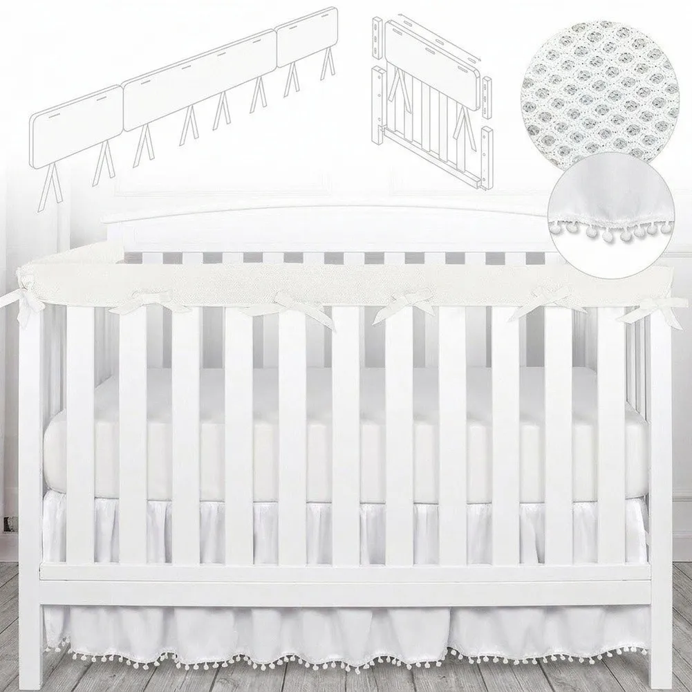 

Breathable Rail Covers for Full Size Cribs Providing Consistent Protection During Baby Teething Standing and Exploratory Phases