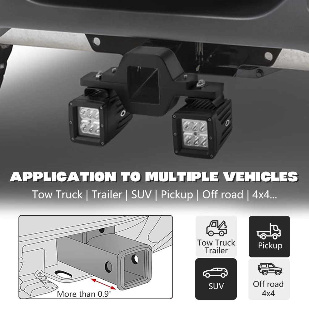 2.5 Inch Towing Hitch Led Light Mount Brackets with 4 Inch Bar Led Pods Work Light for Truck Trailer SUV ATV Pickup Off-Road