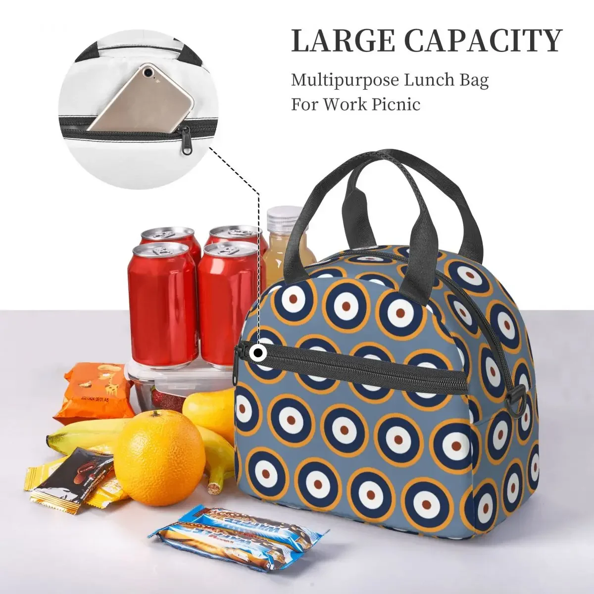 The RAF Roundel Version Used During World War 2 Insulated Lunch Bag for Women Children Food Boxes Thermal Lunch Box Tote