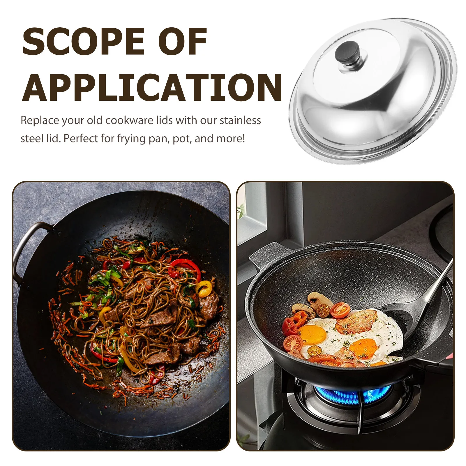 Stainless Steel Universal Pot Lid Replacement for Frying Pan Skillet Wok Steamer High Thick Design Visible Cooking Monitor