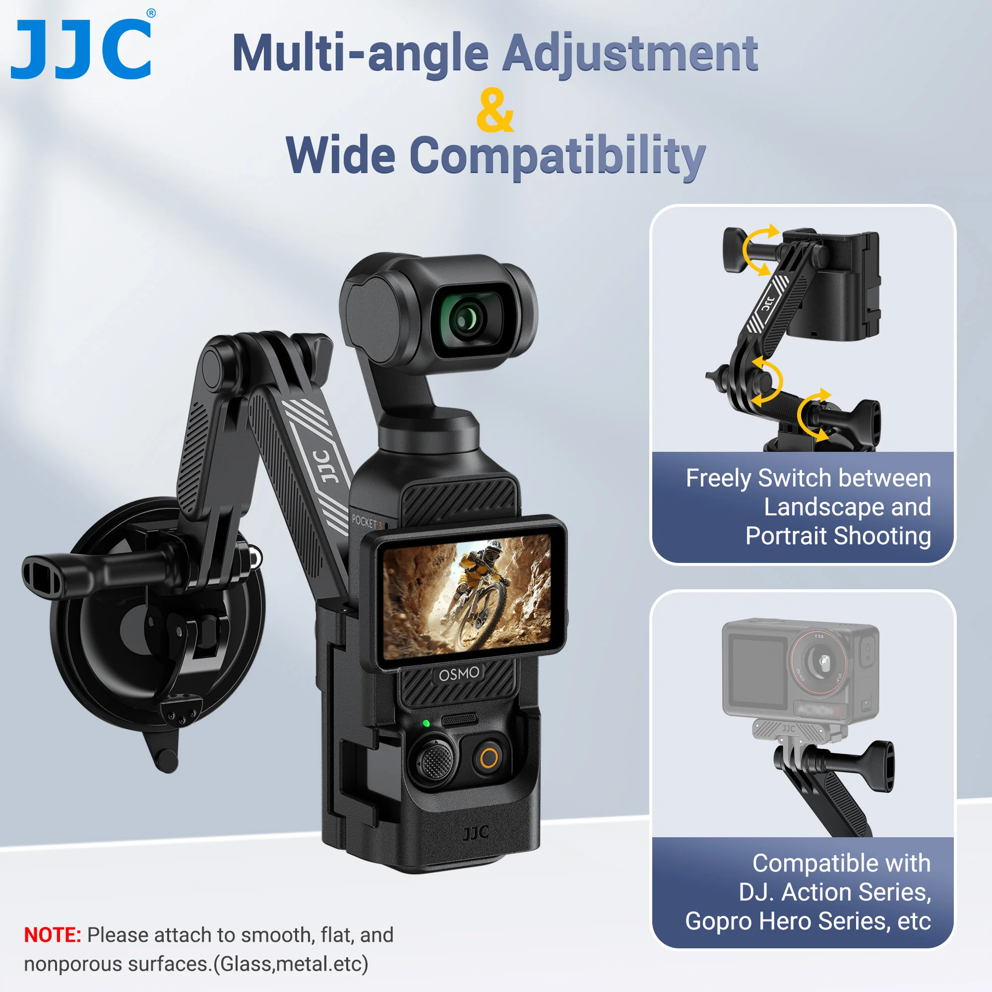 JJC Suction Cup Mount Mount Stand for DJI Pocket 3 Car Mount Windshield Dashboard Hood Holder Expansion Adapter Accessories