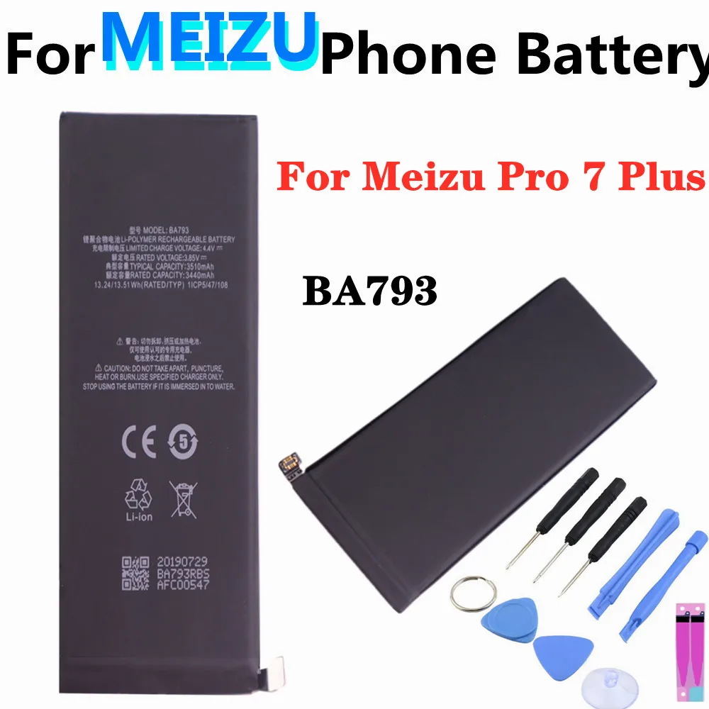 

New 3510mAh BA793 Battery For Meizu Pro 7 Plus M793 M793H M793M M793Q High Quality Battery In Stock + Tools