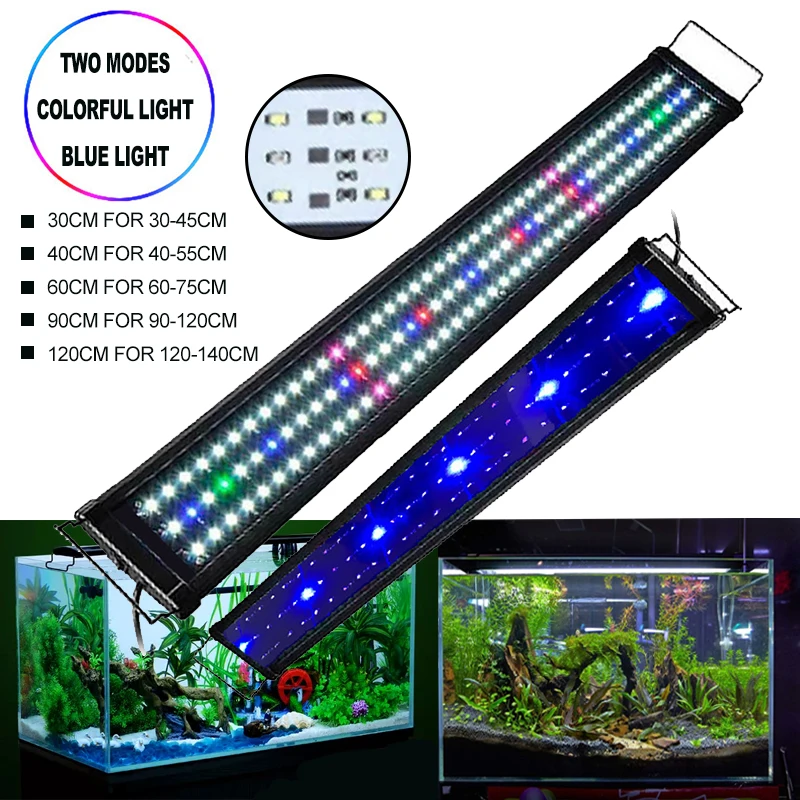 

30-120cm LED Aquarium Light Multi-Color Full Spectrum Slim Fish Tank Aquatic Plant LandscapingMarine Grow Lighting Lamp