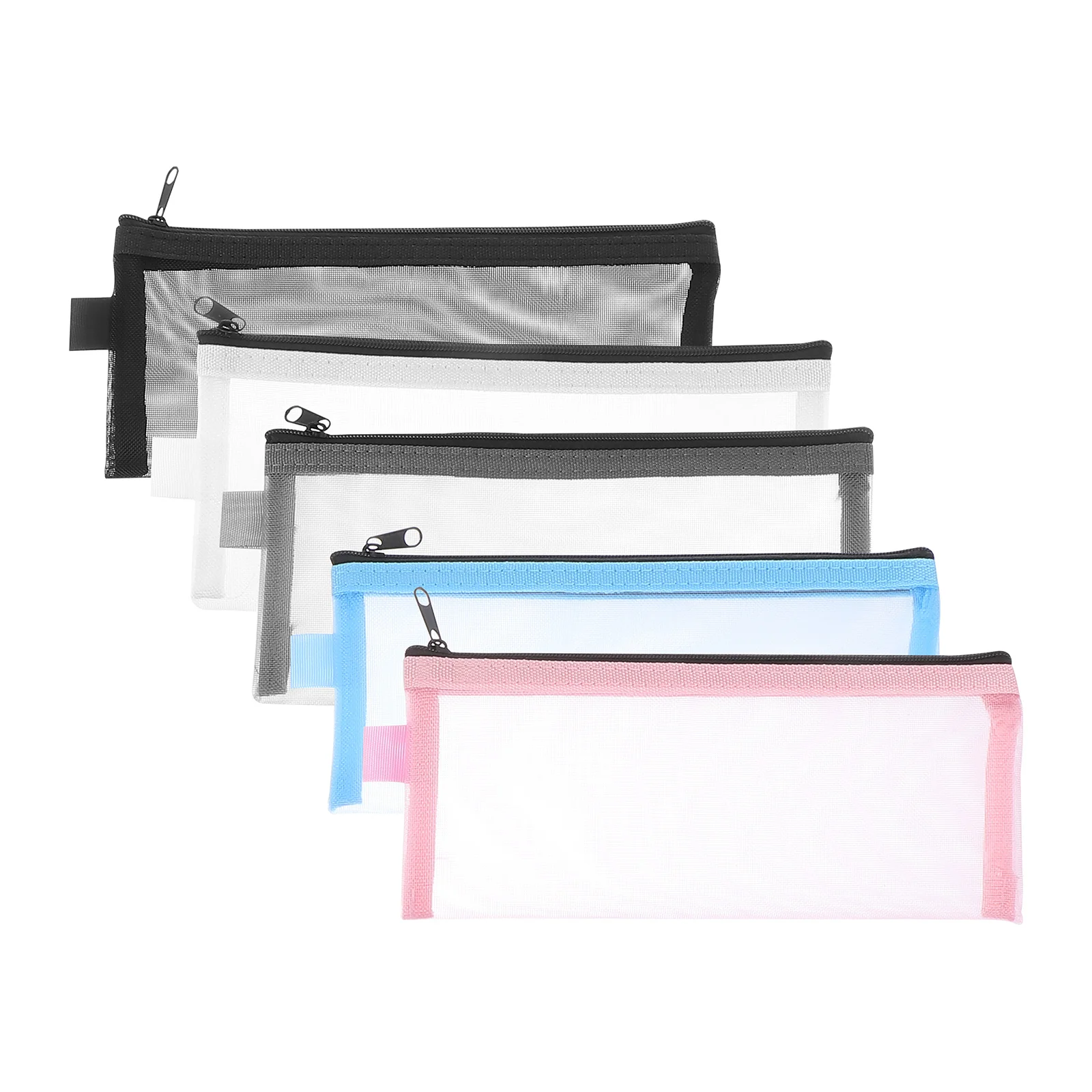 

5Pcs Transparent Nylon Mesh Pen Bags Zipper Pencil Cases Student Stationery Storage Portable Pencil Pouches Pen Bags