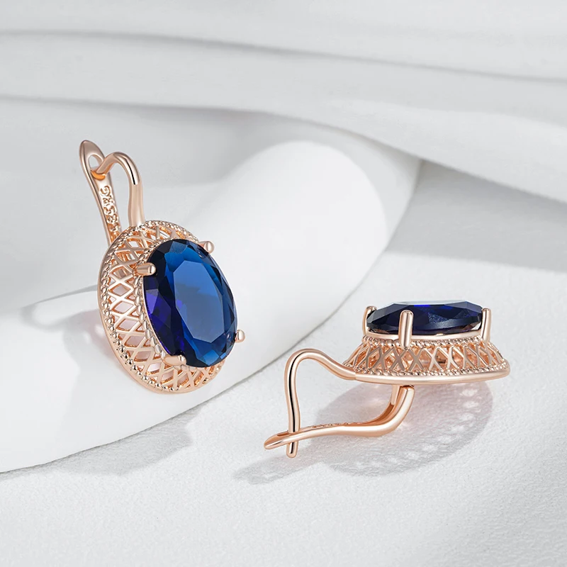 Kienl Hot Oval Blue Natural Zircon Drop Earrings for Women Trend 585 Rose Gold Color Ethnic Bridal High Quality Daily Jewelry