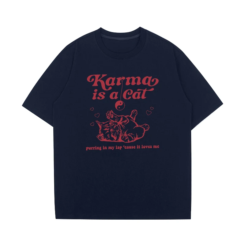Harajuku Fashion Karma Is A Cat Taylor Midnights Album printed short sleeve T-shirts Men Women Summer Cotton Casual Tops Unisex - Image 3