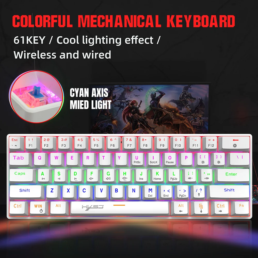 Mini Mechanical Keyboard 61 Keys RGB Backlit Keyboard PC Keypad Gaming Keyboards wired keyboard For Computer laptop Desktop CK61