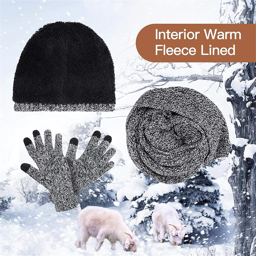 Warm gestrickte Herren-und Mützen handschuhe mit Touchscreen-Handschuhen Winter dicke, mit Fleece gefütterte Gamaschen kappen handschuhe