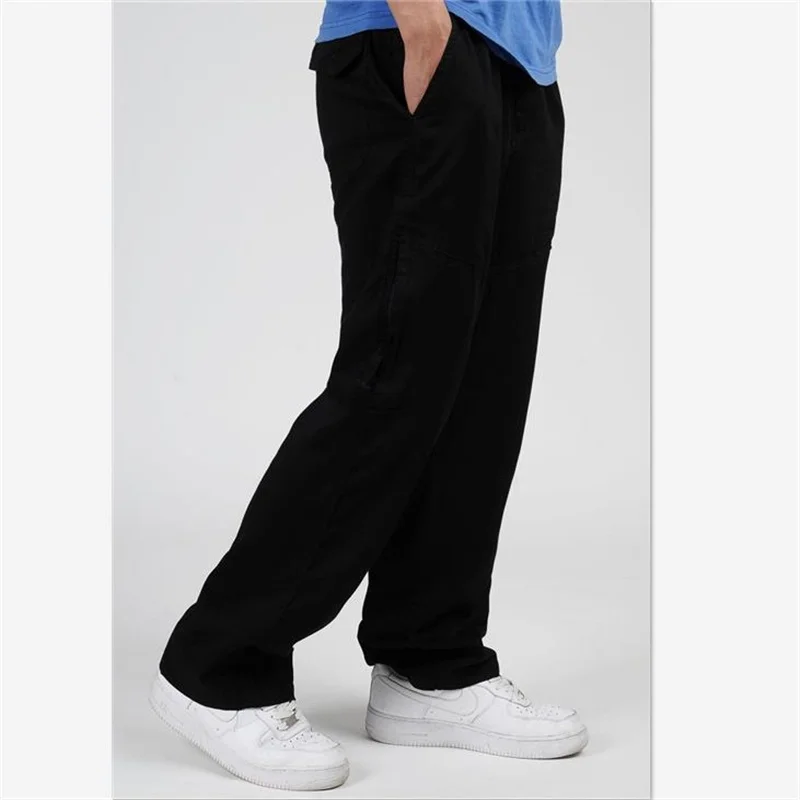 New Spring Autumn Men Cargo Pants Cotton Loose Trousers Men's Loose straight leg plus fat plus size sports pants