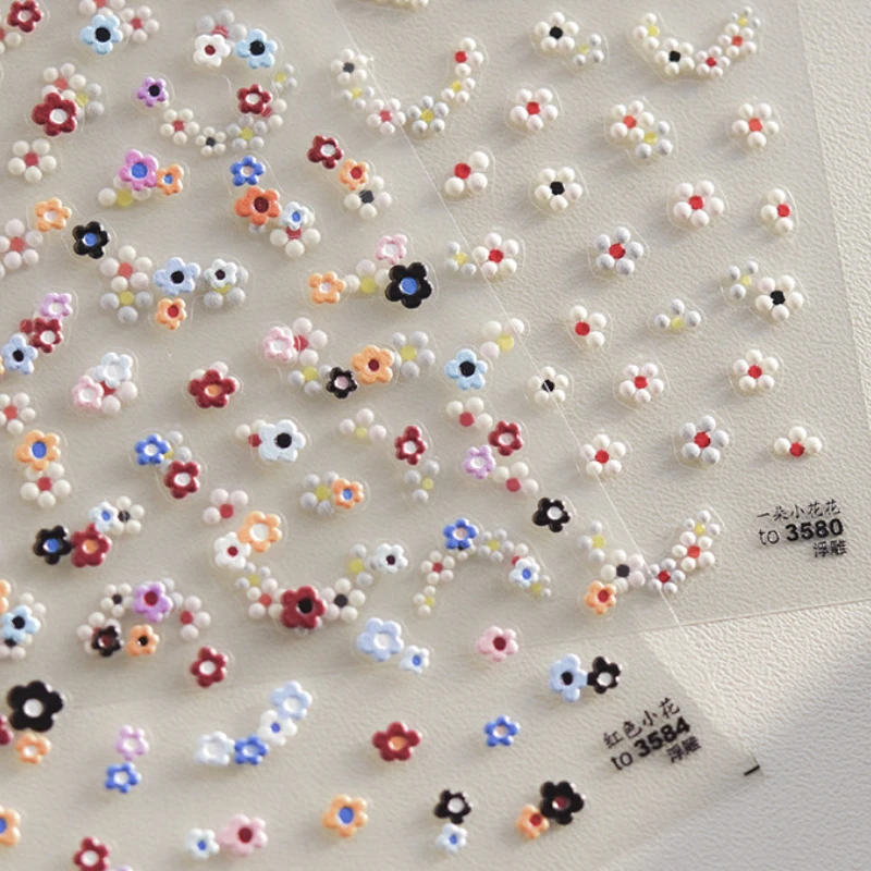 5Dcute simple nail stickers colorful flower garland pearl rhinestone nail art stickers self-adhesive nail art decoration sticker