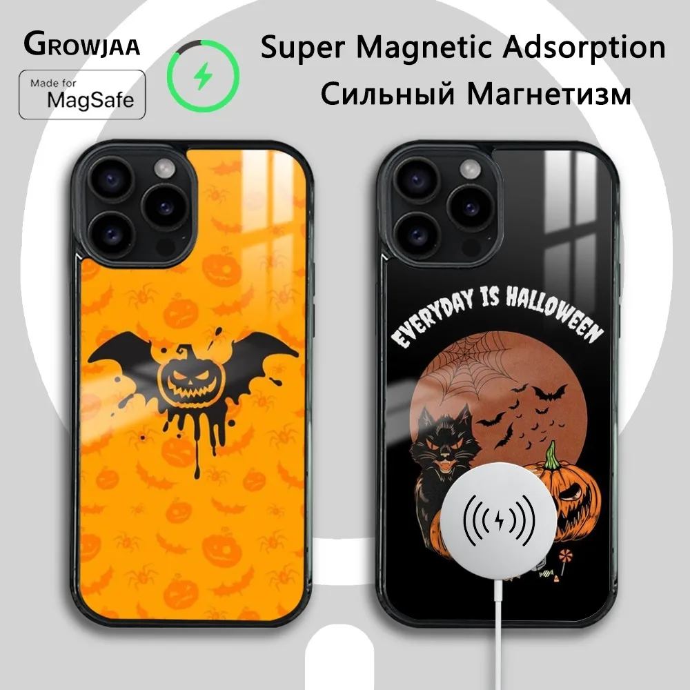 

Halloween Pumpkin Phone Case For iPhone 16 15 14 13 12 11 Pro Max Plus Mini New Magsafe Mirror Wireless Magnetic Cover
