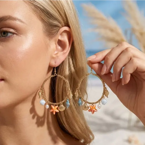 Women's Ocean Style Shell Starfish Stud Earrings, Nautical Gift